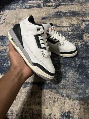 Size 5y- Air Jordan 3 Retro ‘Cement Grey’ Boys White Black Sneakers DM0967-106